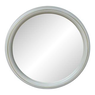 Post Modern Lane White & Gold Circular Vanity Bathroom Mirror, VTG Wall Hanging Mirror For Sale