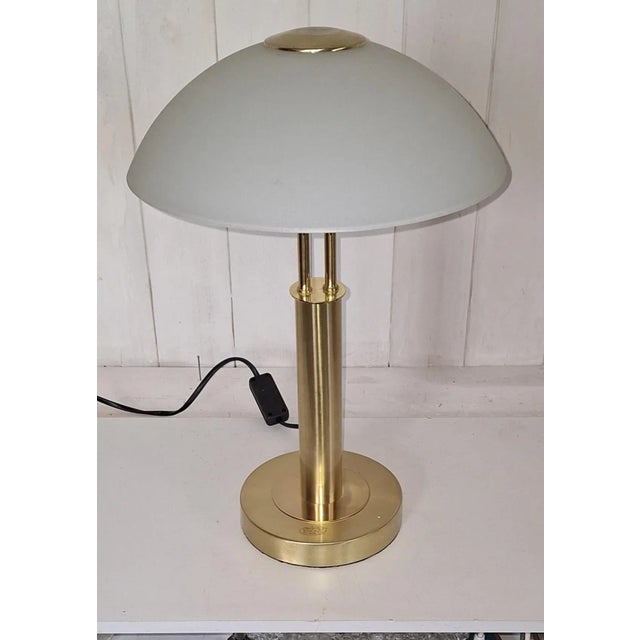 Vintage Table Lamp with Brass-Colored Metal Frame and Frosted Glass Shade from Wofi Leuchten, 2000s For Sale - Image 4 of 8