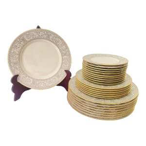 1990s Franciscan Masterpiece Fine China Grey Renaissance Dinnerware Set- 25 Pieces