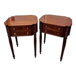 19th Century Antique Sheraton Style Mahogany Side Tables - Set of 2 For Sale