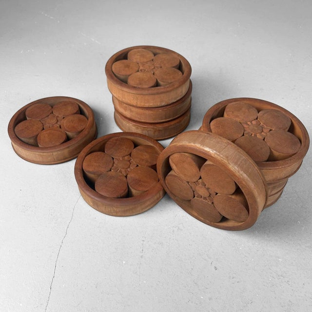 1920s Japanese Wooden Plum Blossom Ornaments, 1920s, Set of 9 For Sale - Image 5 of 17