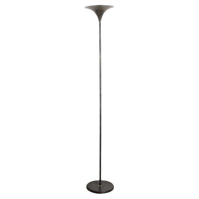 Mid-Century Italian Black Aluminum Tulip Floor Lamp with Gold Finishes, 1970s For Sale