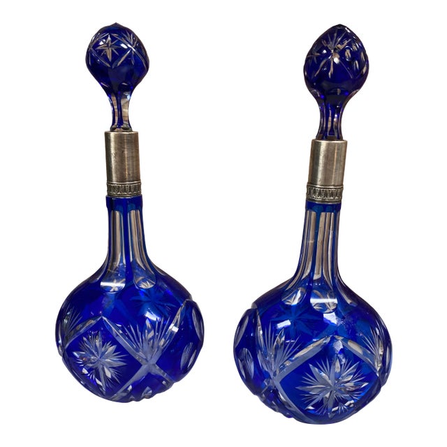 Vintage 1970s Blue Bottles, Italy - a Pair For Sale