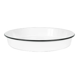 Crow Canyon Home Enamelware, Vintage Cocktail Tray/ Deep Dish Pizza Pan with Black Rim For Sale