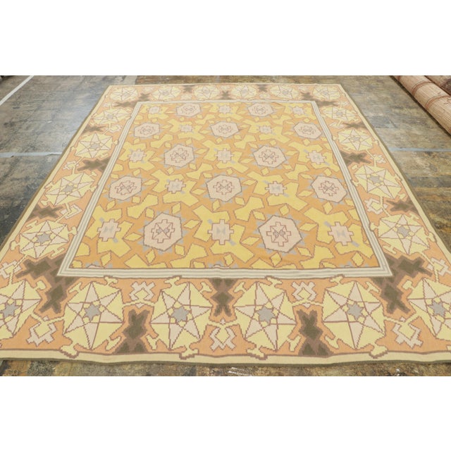 Art Deco Vintage Bessarabian Kilim in Pink and Yellow Geometric Pattern For Sale - Image 3 of 6