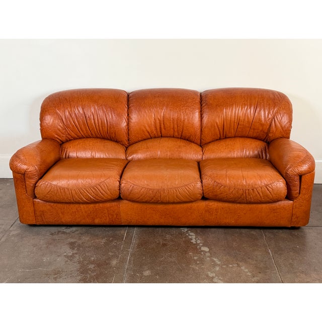 1970s Vintage 1970's Italian Leather Sofa For Sale - Image 5 of 13