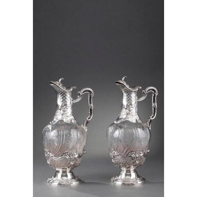 19th Century Silver and Crystal Ewers by Master Silversmith Ernie, 1880, Set of 2 For Sale - Image 3 of 18