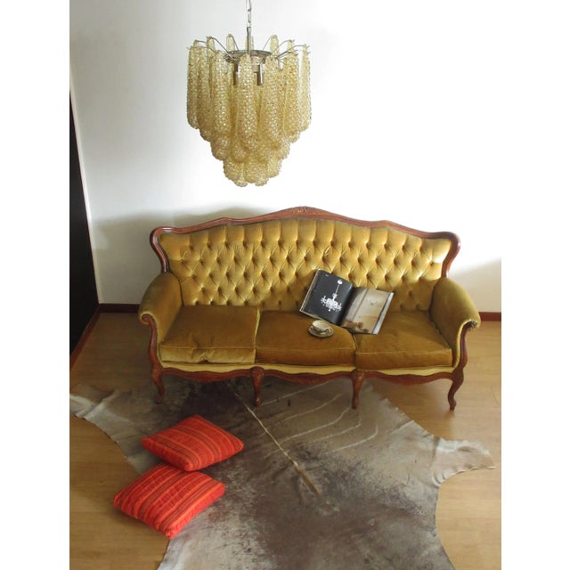 Italian vintage Murano chandelier made by 41 glass petals (amber crystal, smooth outside, with crystal trasparent and...