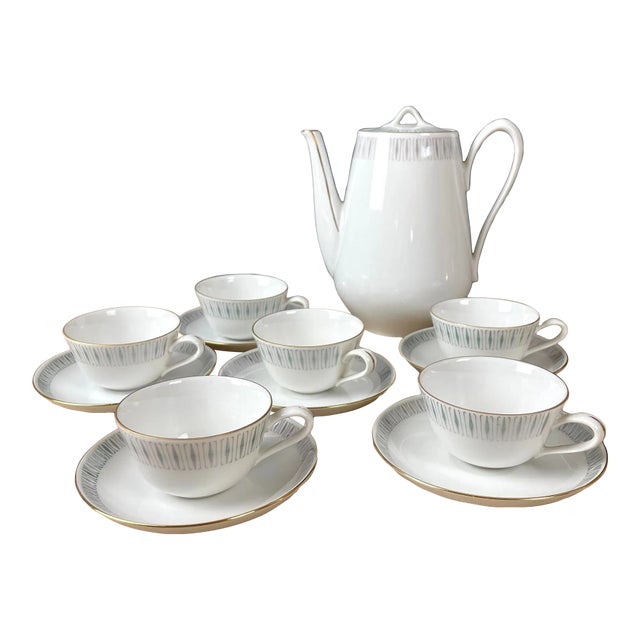 1930s Altrohlau Porcelain Mz Czechoslovakia Demitasse Set - 14 Pieces For Sale