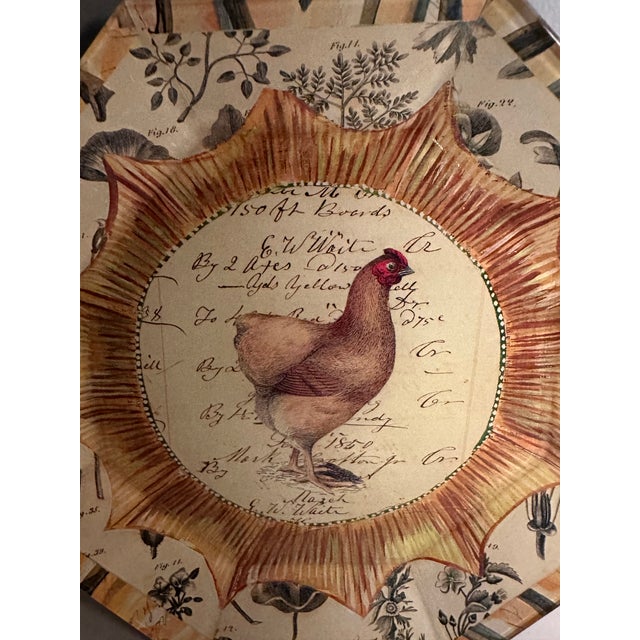 The product is a set of two vintage John Derian decoupage signed rooster plates, measuring 8.5 inches in diameter. Made in...