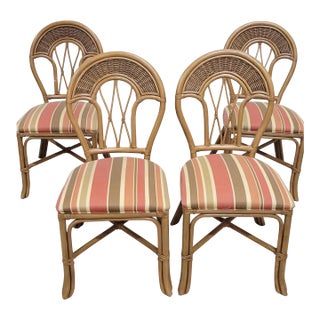Vintage Rattan Bentwood Coastal Boho Tropical Style Dining Chairs - Set of 4 For Sale