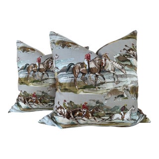 Mulberry Home “Morning Gallop” in Gray and Sand 22” Down-Filled Pillows - A Pair For Sale