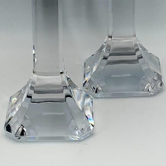 Pair of Orrefors Crystal “Regina” Candlesticks (Tall 7 5/8”) Signed by Olle Alberius (4536-65 Vintage 1990s, Sweden) For Sale - Image 12 of 15