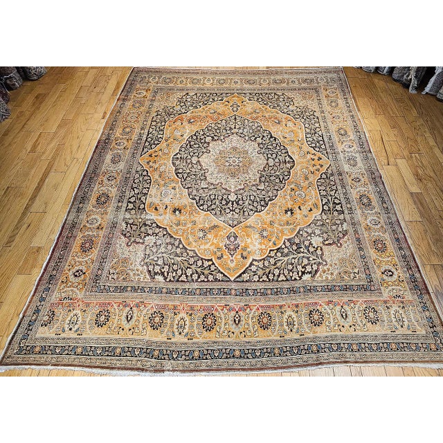 Early 20th Century Antique Persian Tabriz Rug, Hand-Knotted Wool, Haji Jalili Style Floral Pattern, Coral & Brown, 11x14 For Sale - Image 5 of 13