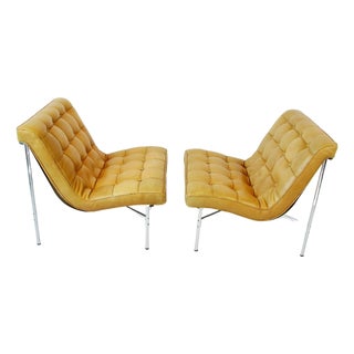 Pair of Mid 20th Century Katavolos Littell Kelley for Laverne Button Tufted Leather Lounge Chairs For Sale