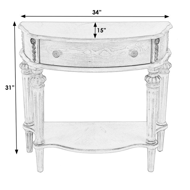 Traditional Halifax 34 in. W Demilune Wood 1 Drawer Console Table with Open Lower Shelf, Antique Beige For Sale - Image 3 of 9