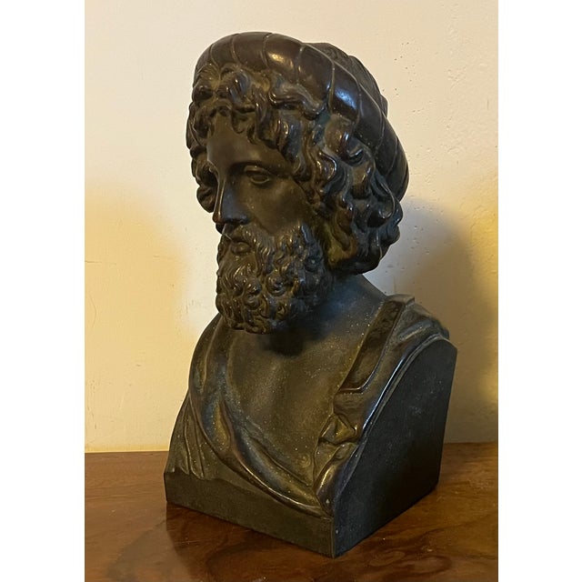 Bronze Antique 19th Century Grand Tour Classical Bronze Library Bust or Sculpture of Asclepius, Greco-Roman God of Medicine For Sale - Image 8 of 17