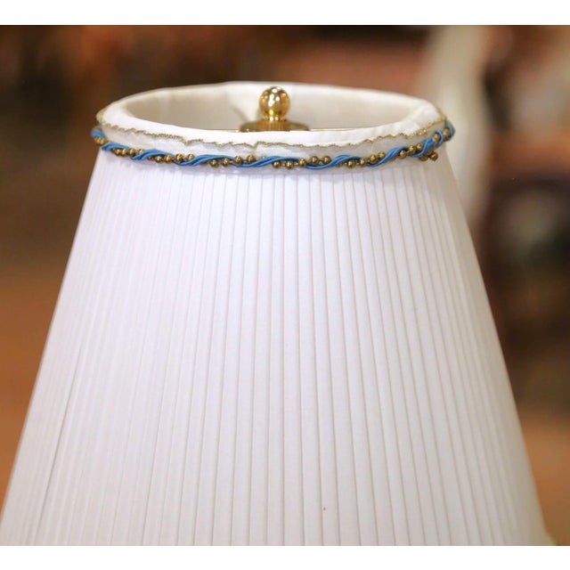 Pair of Mid-Century Italian Murano Blue Art Glass Table Lamps With Custom Shades For Sale - Image 4 of 8