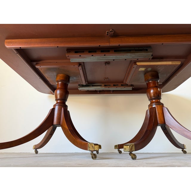 Vintage Baker Furniture Georgian Style Double Pedestal Extension Dining Table For Sale - Image 11 of 18