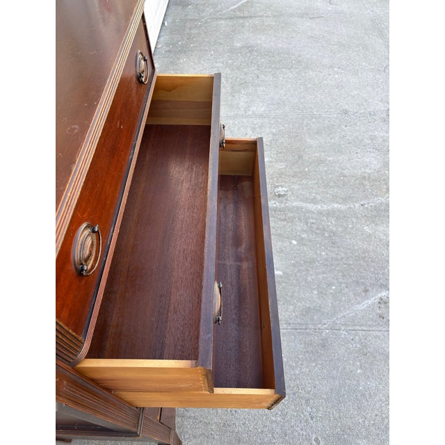 Brown Vintage Tall Mahogany Dresser | Highboy Chest | Colonial Style Bedroom Chest | Five Drawer Dresser | Classic Dark Wood Storage Cabinet For Sale - Image 8 of 12