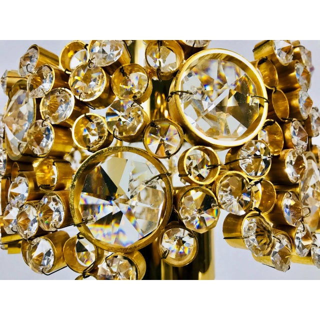 Mid-Century Modern Gilded Brass and Crystal Pendant Lamp from Palwa, 1960s For Sale - Image 3 of 11