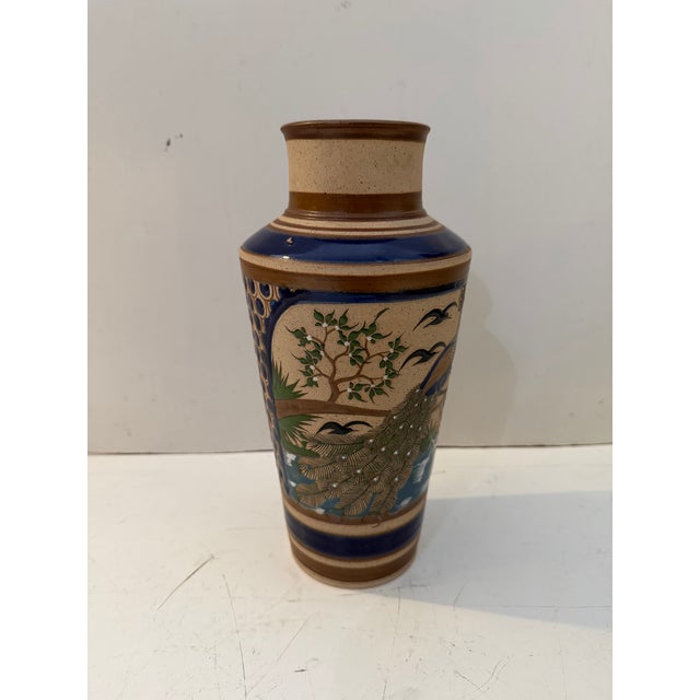 Vintage Mexican hand-painted ceramic vessel featuring a charming bird and floral motif in a traditional Tonalá-style...