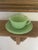 Vintage 1940’s Jadeite Pair “Alice” Floral Green Milk Glass Teacups With Plates! - 4pcs For Sale - Image 10 of 11