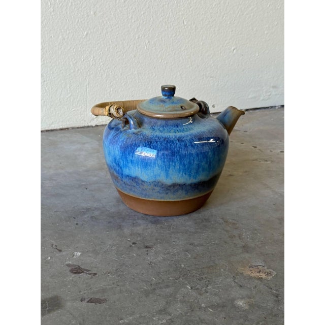 Blue Michael Andersen Danish Ceramic Kettle Teapot, Mid-Century Blue Glaze, Bornholm Denmark 1960s For Sale - Image 8 of 9
