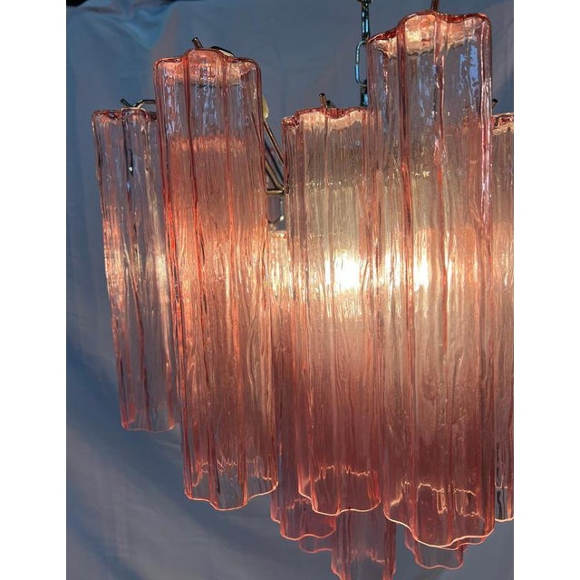 Trio Pink Glass Tube Chandeliers, Murano, 1970s, Set of 3 For Sale - Image 13 of 16