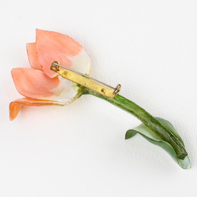 Contemporary Monique Vedie Talosel Resin Tulip Floral Brooch, Line Vautrin School For Sale - Image 3 of 7