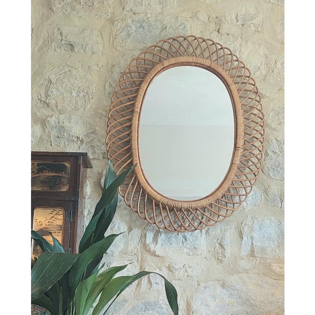 Boho Chic Oval Mirror attributed to Franco Albini For Sale - Image 3 of 11