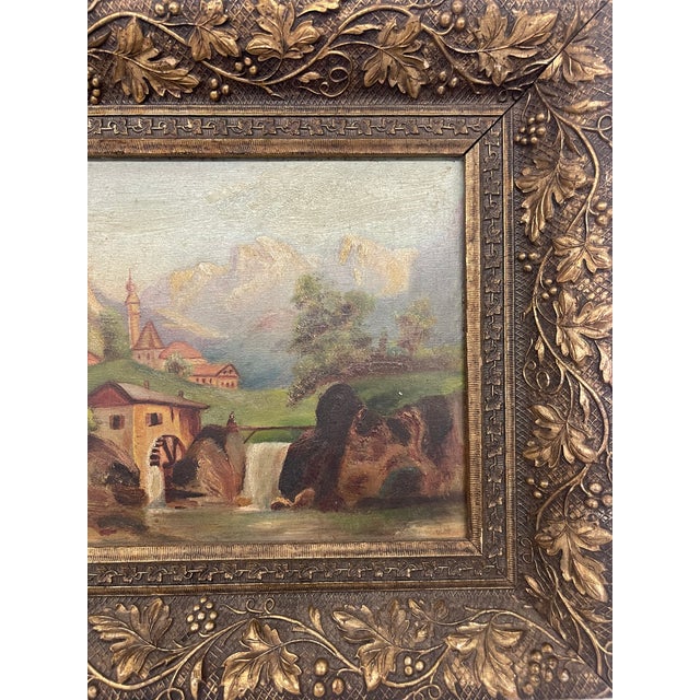 1900 - 1909 Vintage Original Landscape Painting in Ornate Frame. For Sale - Image 5 of 7