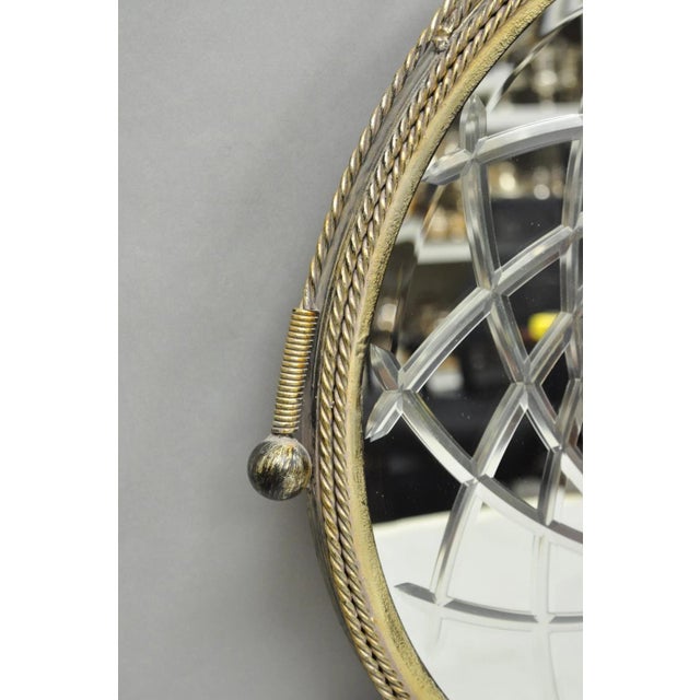 Metal Contemporary Modern Hollywood Regency Round Etched Glass Hanging Wall Mirror For Sale - Image 7 of 13
