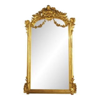 A Grand Antique French Napoleon III Gold Leafed Mirror, Circa 1860 For Sale