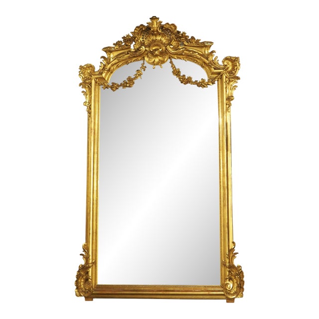 A Grand Antique French Napoleon III Gold Leafed Mirror, Circa 1860 For Sale