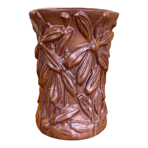 Vintage Red Wing Pottery Brown Glazed Floral Relief Vase