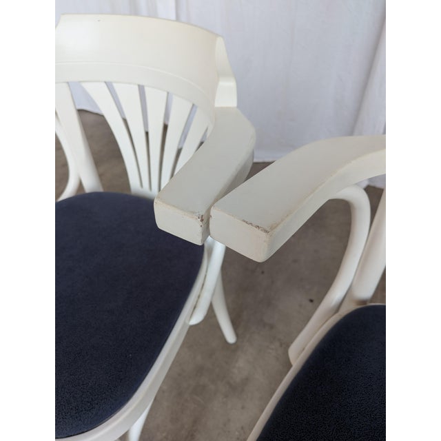 Vintage White Bentwood Dining Chairs with Blue Fabric Seats, 1970s, Set of 4 For Sale - Image 6 of 18