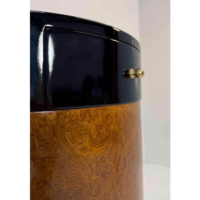 Metal Italian Cylindrical Cabinet in Reconstituted Wood Veneer, 1980s For Sale - Image 7 of 13