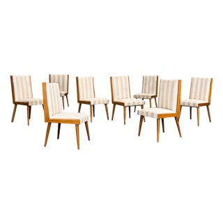 Brazilian Modern Set of Eight Dining Chairs in Caviúna Wood & Fabric, Giuseppe Scapinelli, Brazil, 1950s For Sale