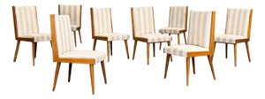 Brazilian Modern Set of Eight Dining Chairs in Caviúna Wood & Fabric, Giuseppe Scapinelli, Brazil, 1950s