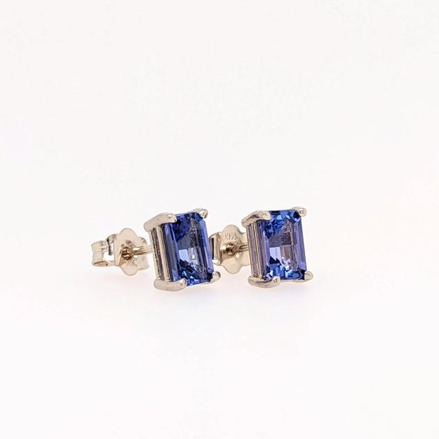 Modern Tanzanite Earring Studs in 14K Solid White, Yellow or Rose Gold | Emerald Cut, a Pair For Sale - Image 3 of 6