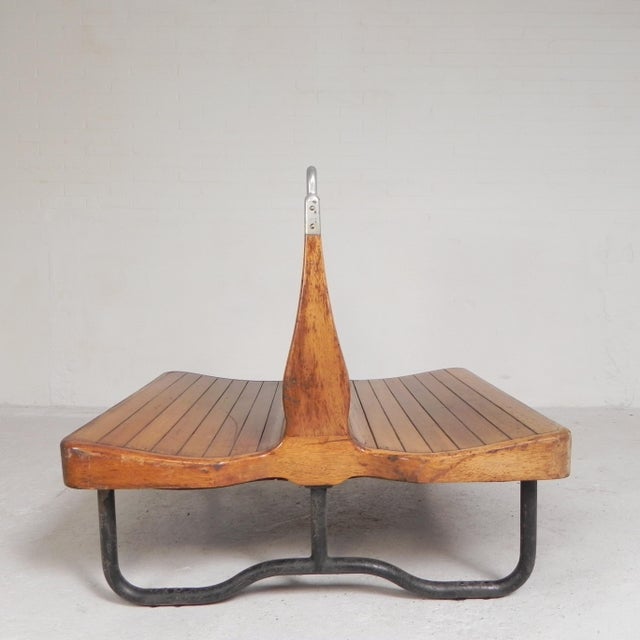Wood Double-Sided Teak Train Bench, 1930s For Sale - Image 7 of 18