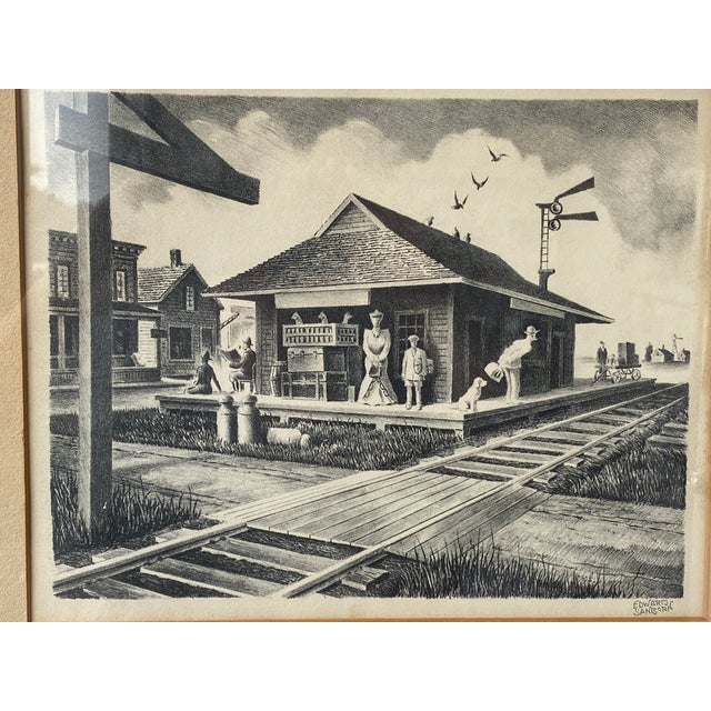 WPA style lithograph on paper by Edward Sanborn in black wood frame with biege matt, pencil signed on lower right....