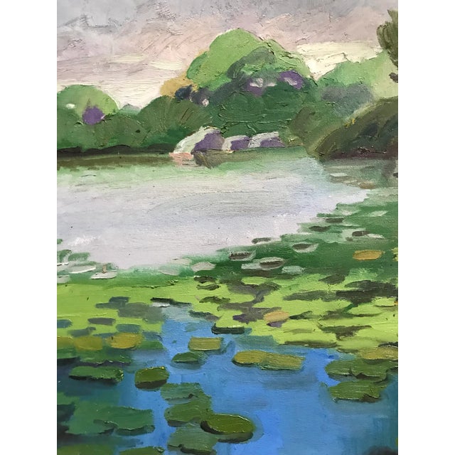 Water Lilies in the Harlem Meer Oil Painting For Sale - Image 4 of 5