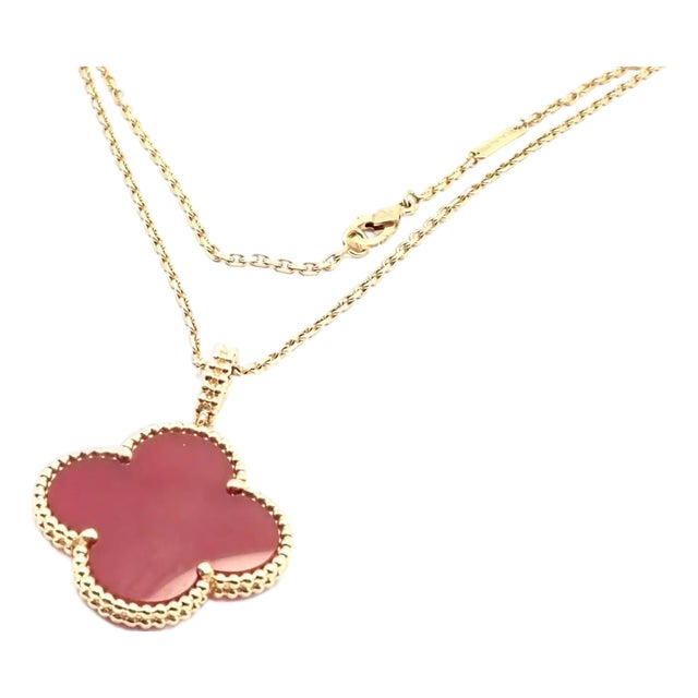Van Cleef & Arpels Magic Alhambra Carnelian Pendant Long Rose Gold Necklace For Sale