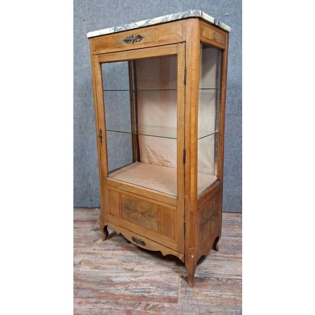 Louis XV Transition Style Marquetry Display Cabinet For Sale - Image 9 of 11