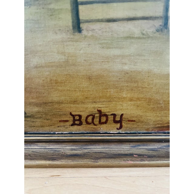 This charming 19th-century American School folk art painting, titled "Baby," captures the innocence and vitality of a...