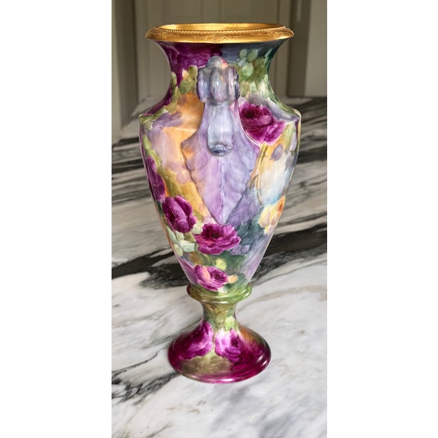 Early 20th Century Edwardian Era Limoge, France Jean Pouyat Large Scale Hand Painted Vase For Sale - Image 5 of 17