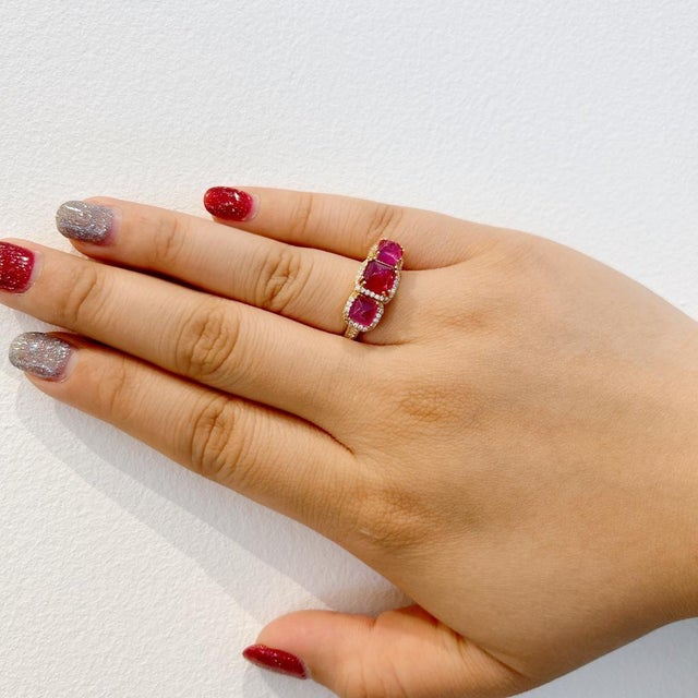 Bochic "Capri" 3 Natural Ruby Gem Ring Set In 18K Gold & Silver For Sale - Image 11 of 18