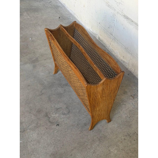 Mid-Century Modern Vintage Danish Modern Oak & Cane Magazine Rack Newspaper Holder For Sale - Image 3 of 9